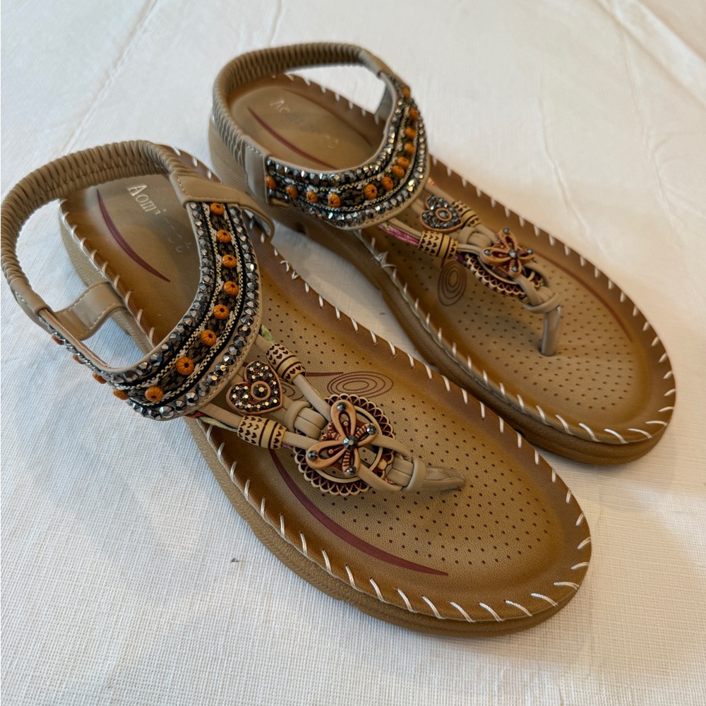 Beaded Tan Sandals